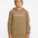 παιδικό φούτερ σε μπεζ χρώμα με τύπωμα στο μπροστινό μέρος από την volcom, youth essential hoodie