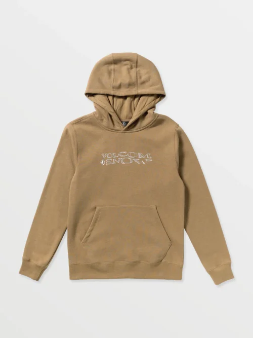 παιδικό φούτερ σε μπεζ χρώμα με τύπωμα στο μπροστινό μέρος από την volcom, youth essential hoodie