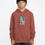 παιδικό φούτερ σε σκούρο κόκκινο χρώμα με τύπωμα στο μπροστινό μέρος από την volcom, youth essential hoodie henna