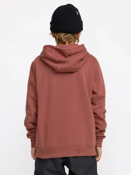 παιδικό φούτερ σε σκούρο κόκκινο χρώμα με τύπωμα στο μπροστινό μέρος από την volcom, youth essential hoodie henna