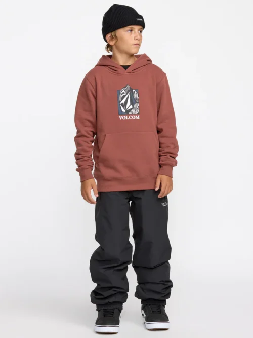 παιδικό φούτερ σε σκούρο κόκκινο χρώμα με τύπωμα στο μπροστινό μέρος από την volcom, youth essential hoodie henna