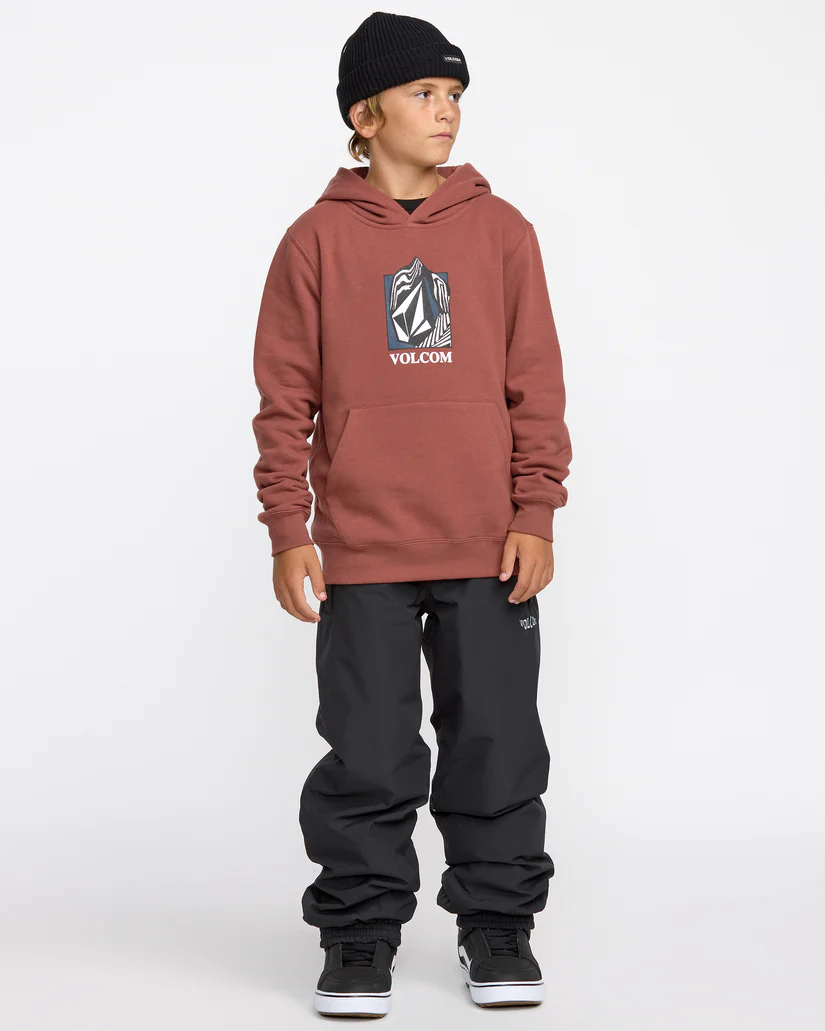 παιδικό φούτερ σε σκούρο κόκκινο χρώμα με τύπωμα στο μπροστινό μέρος από την volcom, youth essential hoodie henna