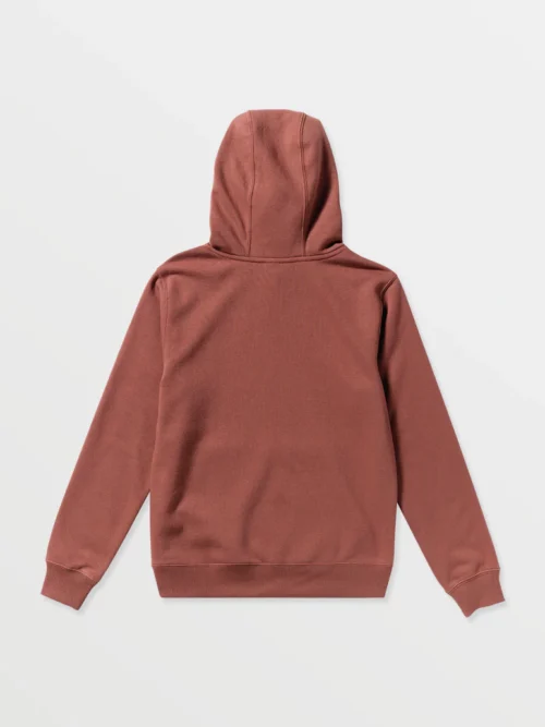 παιδικό φούτερ σε σκούρο κόκκινο χρώμα με τύπωμα στο μπροστινό μέρος από την volcom, youth essential hoodie henna