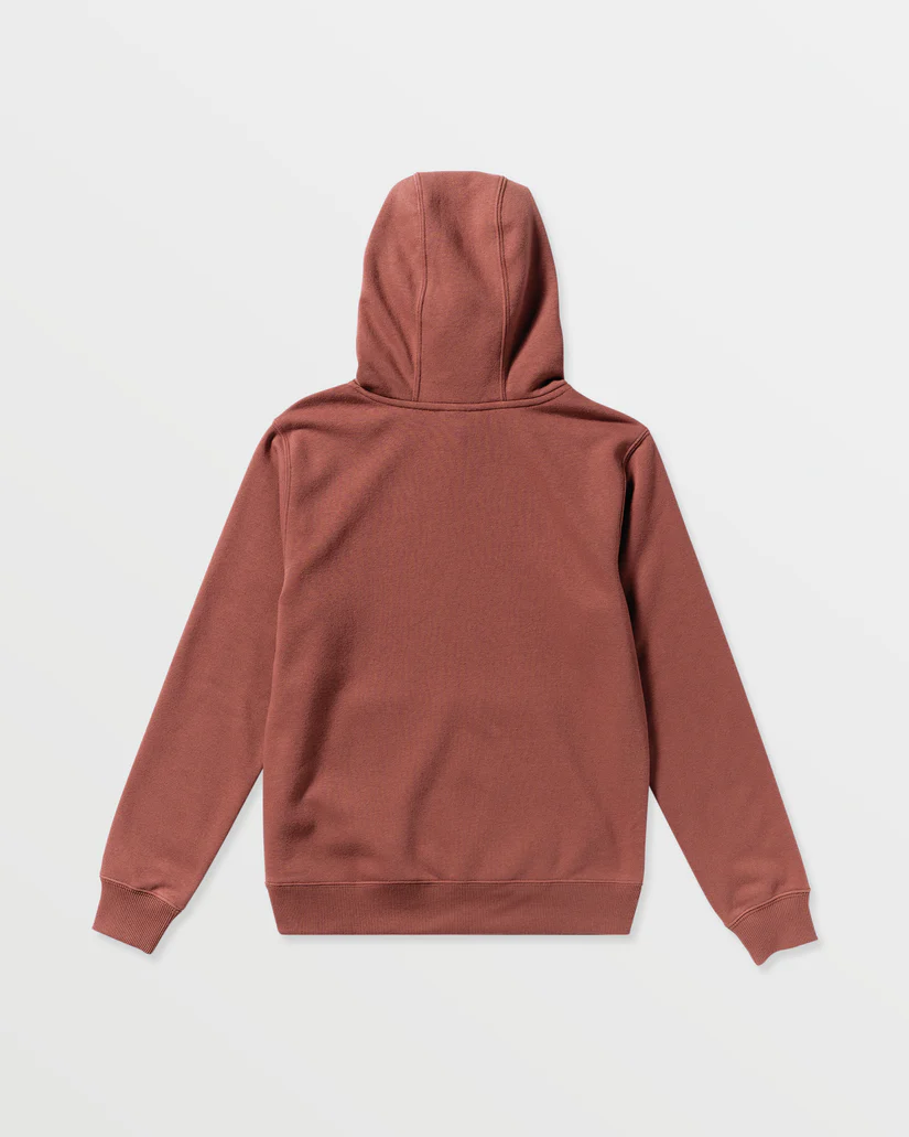 παιδικό φούτερ σε σκούρο κόκκινο χρώμα με τύπωμα στο μπροστινό μέρος από την volcom, youth essential hoodie henna