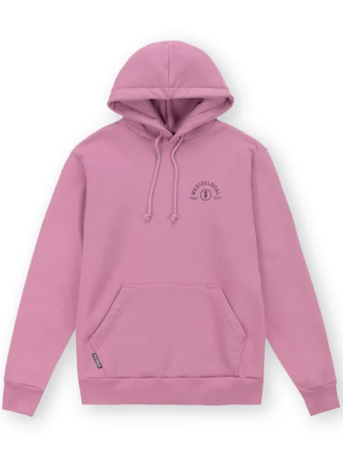 φούτερ σε σκούρο ροζ χρώμα με τύπωμα στο μπροστινό και πίσω μέρος από την we ride local, all terrain dusty rose hoodie