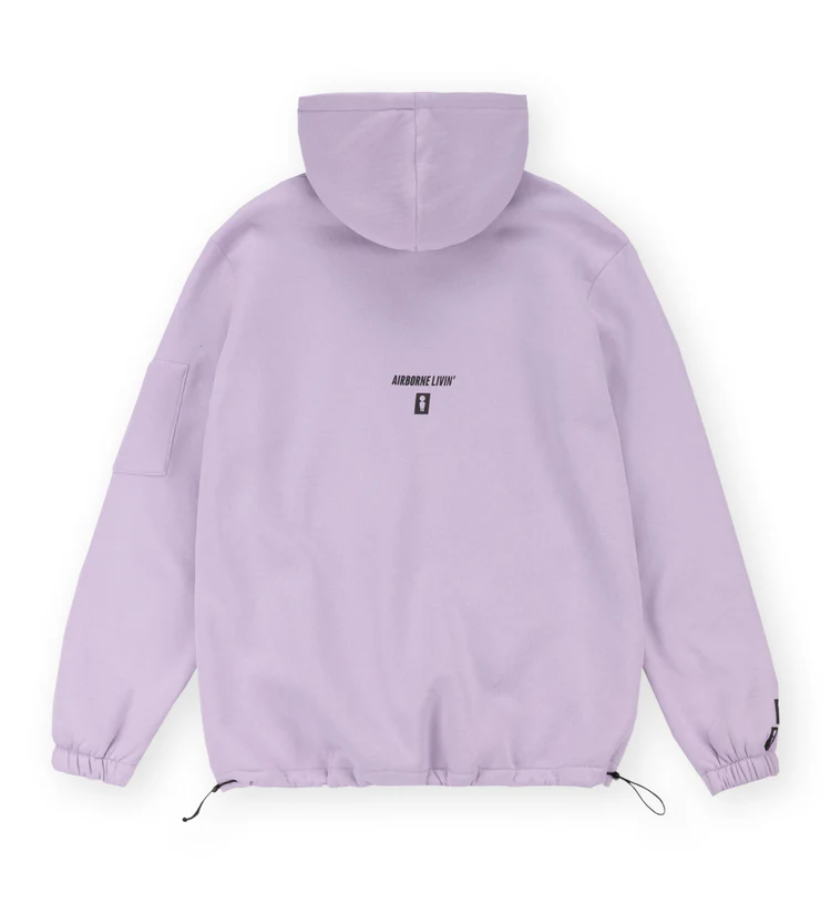 φούτερ σε λιλά χρώμα με τυπώματα από την we ride local, big shot lilac hoodie