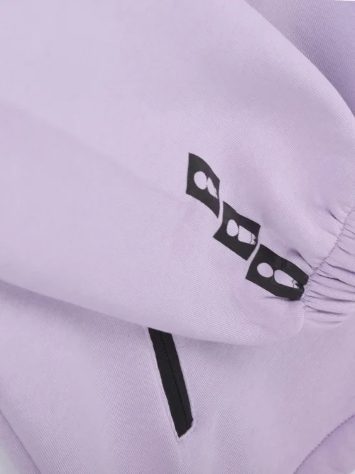 φούτερ σε λιλά χρώμα με τυπώματα από την we ride local, big shot lilac hoodie