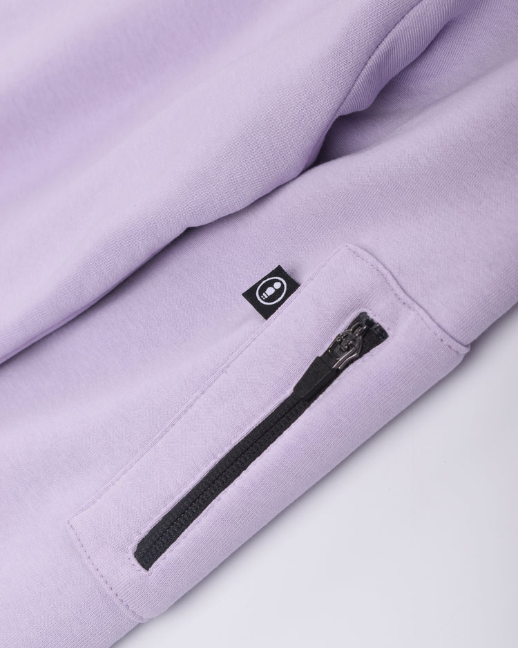 φούτερ σε λιλά χρώμα με τυπώματα από την we ride local, big shot lilac hoodie