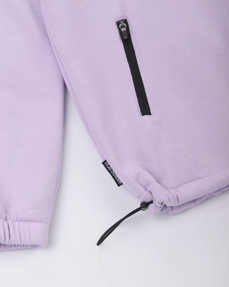 φούτερ σε λιλά χρώμα με τυπώματα από την we ride local, big shot lilac hoodie