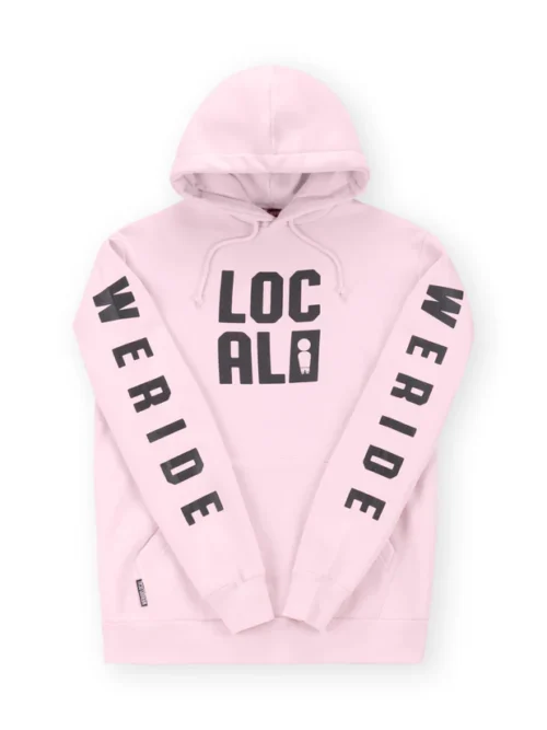 φούτερ σε ροζ χρώμα με τυπώματα από την we ride local, code baby pink hoodie
