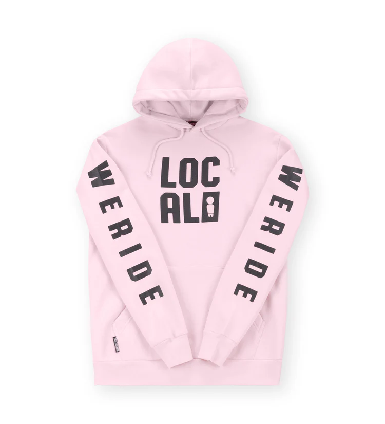 φούτερ σε ροζ χρώμα με τυπώματα από την we ride local, code baby pink hoodie