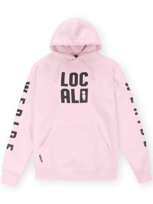φούτερ σε ροζ χρώμα με τυπώματα από την we ride local, code baby pink hoodie