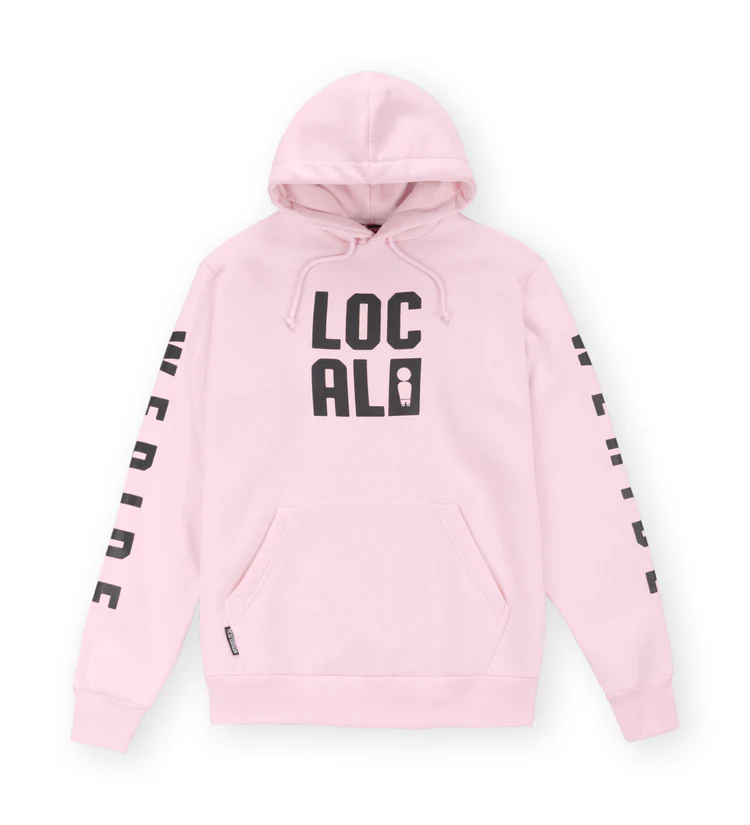 φούτερ σε ροζ χρώμα με τυπώματα από την we ride local, code baby pink hoodie