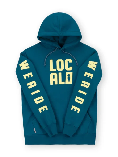 φούτερ σε πράσινο σκούρο χρώμα με τυπώματα από την we ride local, code teal hoodie