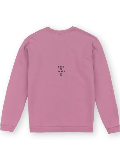 φούτερ χωρίς κουκούλα σε ροζ χρώμα με τύπωμα στο μπροστινό και πίσω μέρος από την we ride local, division dusty rose crewneck