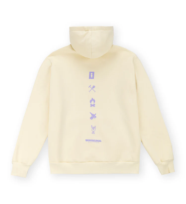 φούτερ σε κίτρινο χρώμα με τύπωμα στο μπροστινό και πίσω μέρος από την we ride local, wild rides banana hoodie