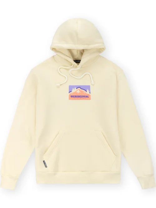 φούτερ σε κίτρινο χρώμα με τύπωμα στο μπροστινό και πίσω μέρος από την we ride local, wild rides banana hoodie