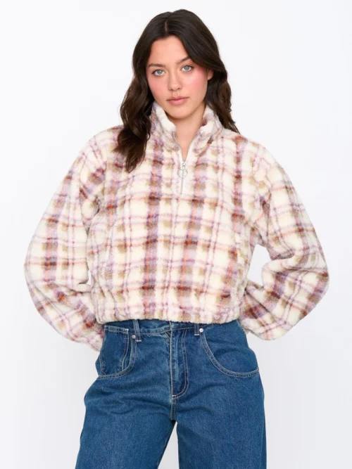 γυναικείο φλις φούτερ με καρό σχέδιο από την 24colors, womens fleece pullover