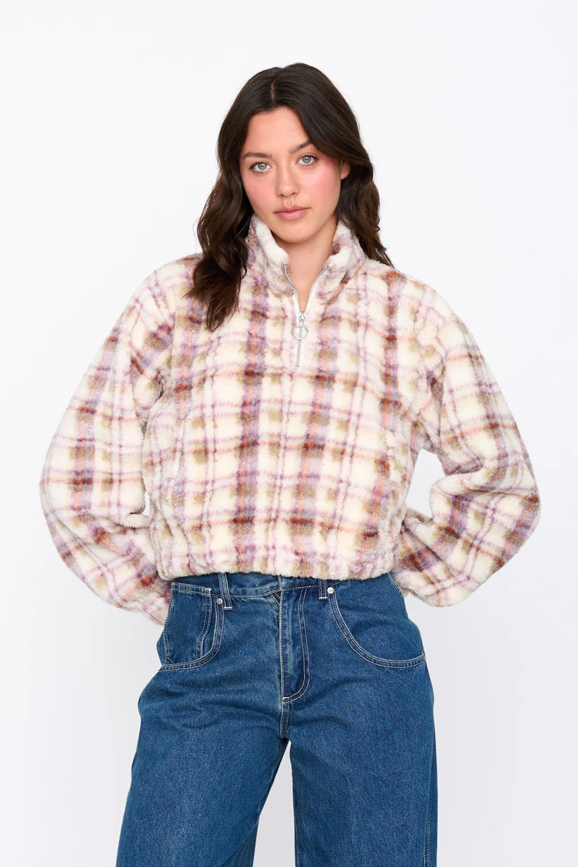 γυναικείο φλις φούτερ με καρό σχέδιο από την 24colors, womens fleece pullover