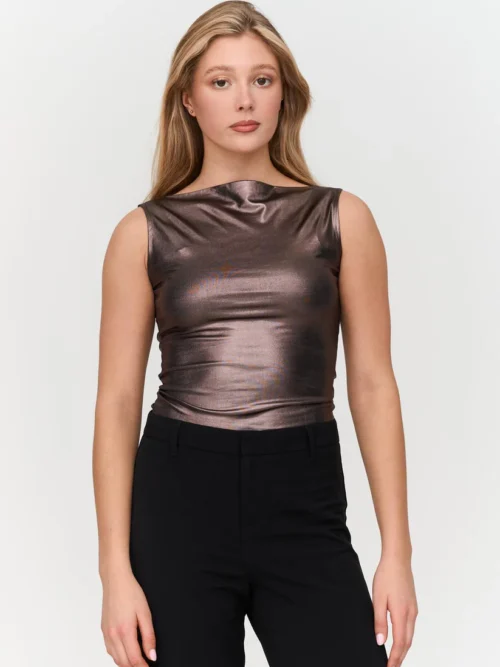 γυναικεία μεταλλική μπλούζα σε καφέ χρώμα από την 24colors, womens metallic top