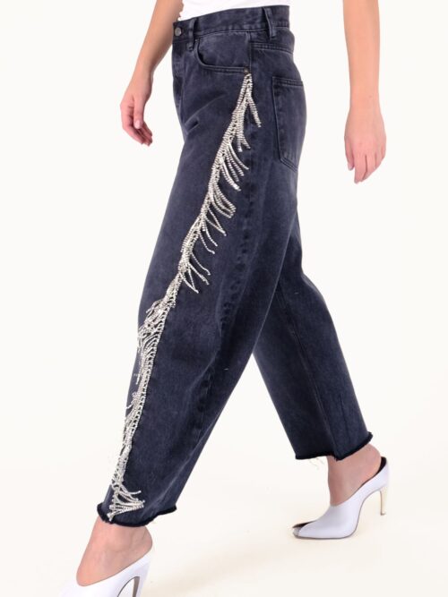 γυναικείο τζιν παντελόνι με στρας στο πλάι από την salt and pepper, gwen black s/w raindrops