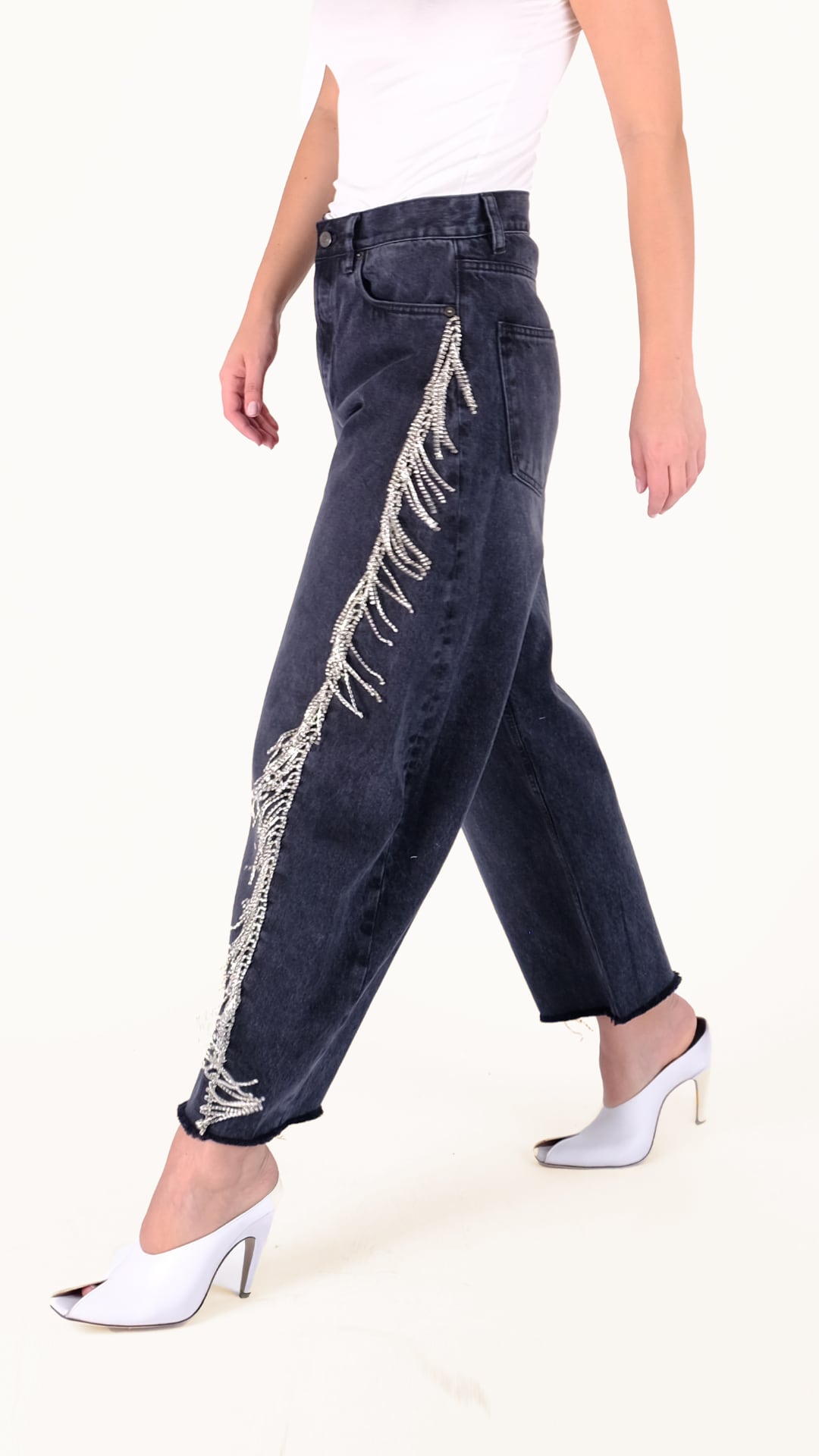 γυναικείο τζιν παντελόνι με στρας στο πλάι από την salt and pepper, gwen black s/w raindrops