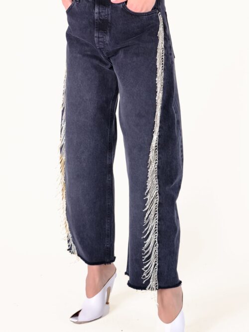 γυναικείο τζιν παντελόνι με στρας στο πλάι από την salt and pepper, gwen black s/w raindrops