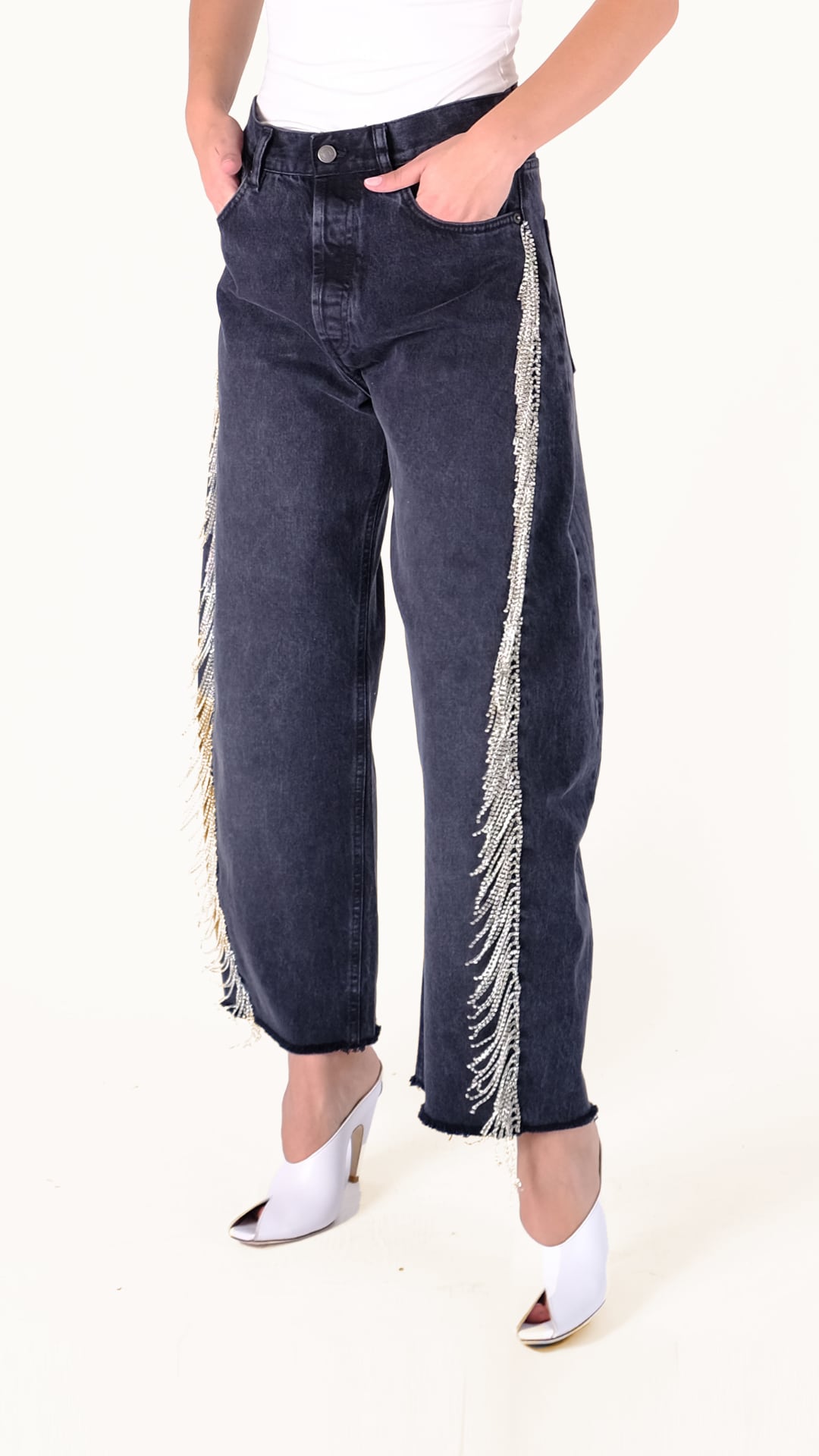 γυναικείο τζιν παντελόνι με στρας στο πλάι από την salt and pepper, gwen black s/w raindrops