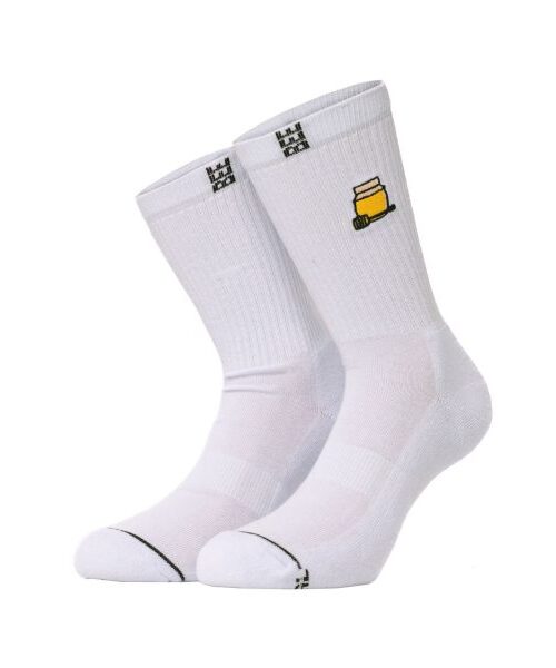 άσπρες κάλτσες με ραμμένο σχέδιο από την bee unusual, honey