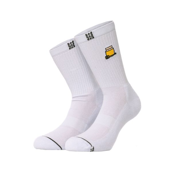 άσπρες κάλτσες με ραμμένο σχέδιο από την bee unusual, honey