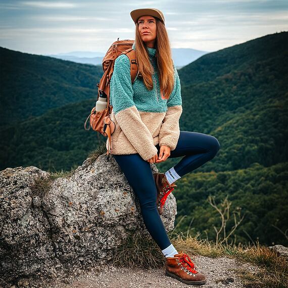 γυναικείο φλις φούτερ με φερμουάρ και διχρωμία πράσινο και μπεζ από την horsefeathers, elvira fleece sweatshirt