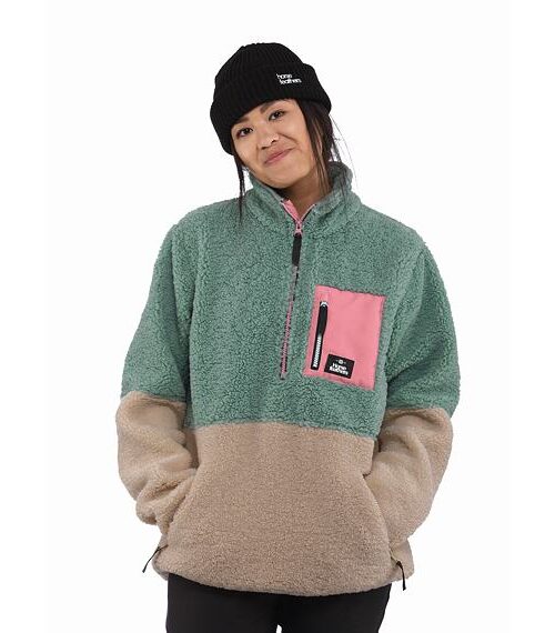 γυναικείο φλις φούτερ με φερμουάρ και διχρωμία πράσινο και μπεζ από την horsefeathers, elvira fleece sweatshirt