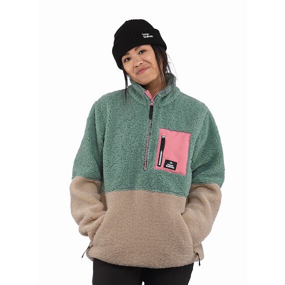 horsefeathers-elvira-fleece-sweatshirt-frosty-green2 γυναικείο φλις φούτερ με φερμουάρ και διχρωμία πράσινο και μπεζ από την horsefeathers, elvira fleece sweatshirt