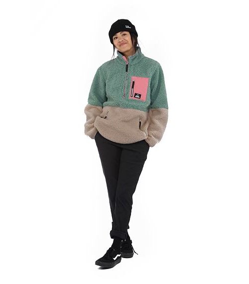 γυναικείο φλις φούτερ με φερμουάρ και διχρωμία πράσινο και μπεζ από την horsefeathers, elvira fleece sweatshirt
