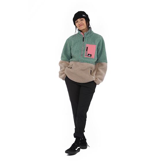γυναικείο φλις φούτερ με φερμουάρ και διχρωμία πράσινο και μπεζ από την horsefeathers, elvira fleece sweatshirt