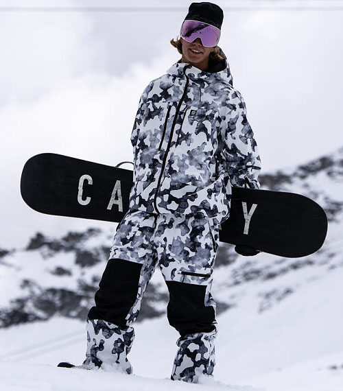 ανδρικό παντελόνι με τιράντες για χιονοδρομίες, σε ασπρόμαυρο χρώμα από την horsefeathers, transfer pants