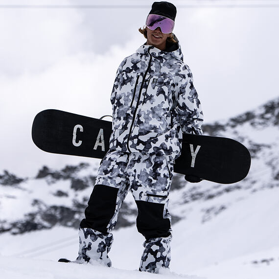 ανδρικό παντελόνι με τιράντες για χιονοδρομίες, σε ασπρόμαυρο χρώμα από την horsefeathers, transfer pants