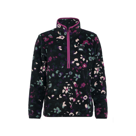 horsefeathers-viva-fleece-sweatshirt-colored-cheetah2 γυναικείο φλις φούτερ με μαύρο φόντο και πολύχρωμα σχέδιο από την horsefeathers, viva fleece sweatshirt