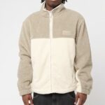 γούνινη ζακέτα με διχρωμία σε μπεζ και άσπρο χρώμα από την karl kani, signature rubber patch teddy zip jacket