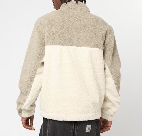 γούνινη ζακέτα με διχρωμία σε μπεζ και άσπρο χρώμα από την karl kani, signature rubber patch teddy zip jacket