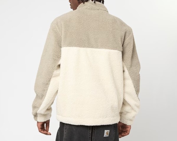 γούνινη ζακέτα με διχρωμία σε μπεζ και άσπρο χρώμα από την karl kani, signature rubber patch teddy zip jacket