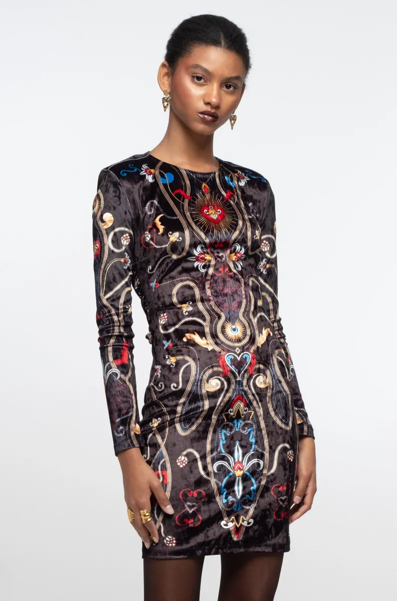 peace-and-chaos-dusk-bodycon-dress-velvet4 γυναικείο κοντό φόρεμα με διάφορα σχέδια από την peace and chaos, dusk bodycon dress