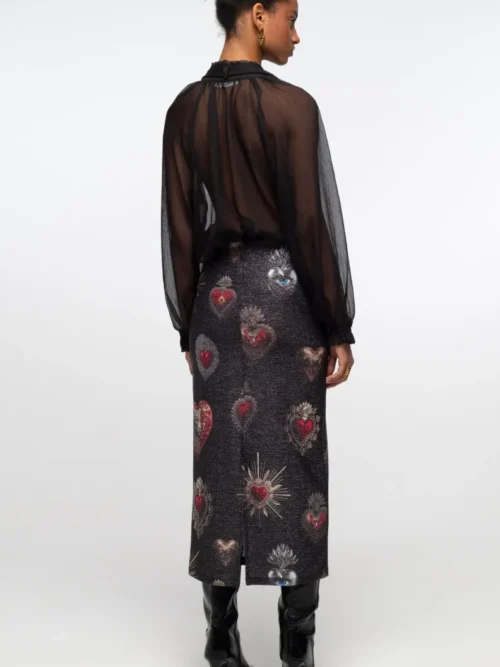 γυναικεία φούστα με γυαλάδα και διάφανα σχέδια από την peace and chaos, elisium midi skirt