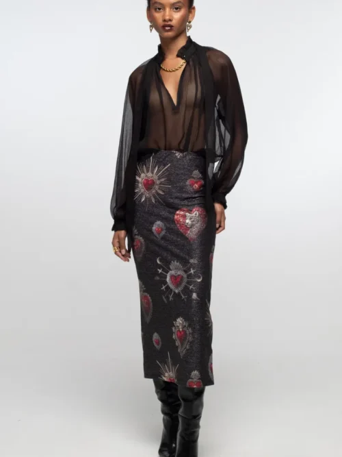 γυναικεία φούστα με γυαλάδα και διάφανα σχέδια από την peace and chaos, elisium midi skirt