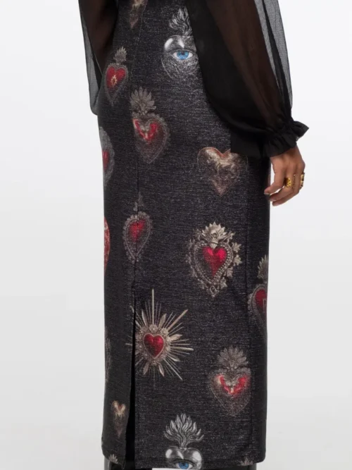 γυναικεία φούστα με γυαλάδα και διάφανα σχέδια από την peace and chaos, elisium midi skirt