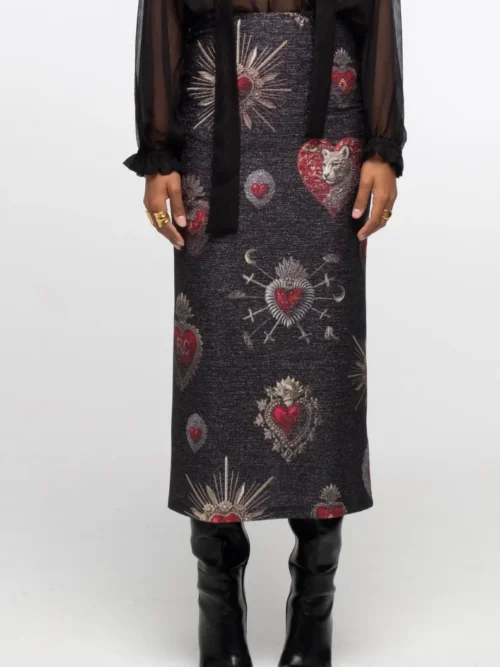 γυναικεία φούστα με γυαλάδα και διάφανα σχέδια από την peace and chaos, elisium midi skirt