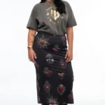 γυναικεία φούστα με γυαλάδα και διάφανα σχέδια από την peace and chaos, elisium midi skirt