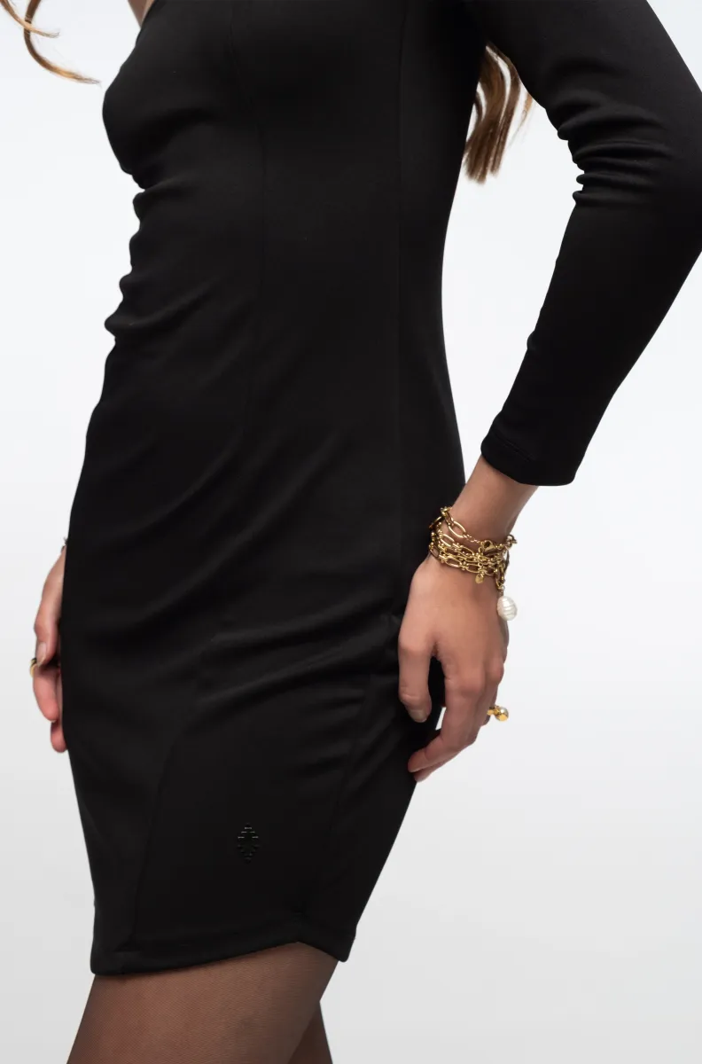 γυναικείο κοντό μαύρο φόρεμα με έναν ώμο από την peace and chaos, obsidian bodycon dress