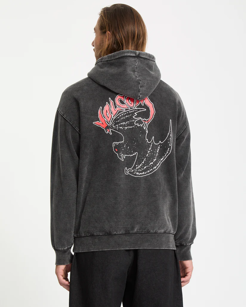 ανδρικό φούτερ σε γκρι χρώμα με τύπωμα στο μπροστινό και πίσω μέρος από την volcom, nightwasher hoodie