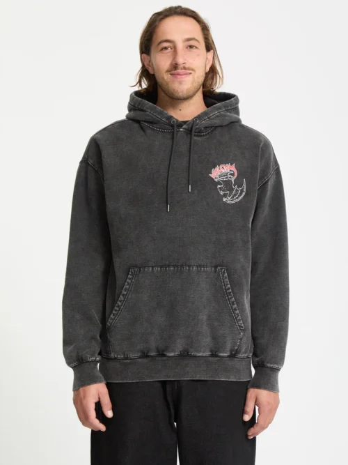 ανδρικό φούτερ σε γκρι χρώμα με τύπωμα στο μπροστινό και πίσω μέρος από την volcom, nightwasher hoodie